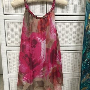 Water color print pink Tank With Braided Neckline